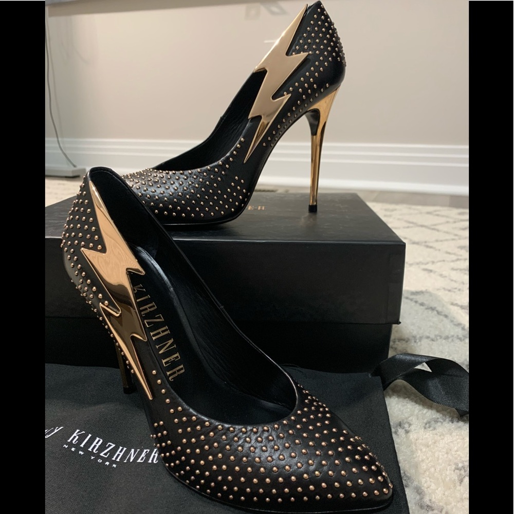 Ivy Kirzhner Lightening Bolt Black Gold Stud Heel - Picture 5 of 8
